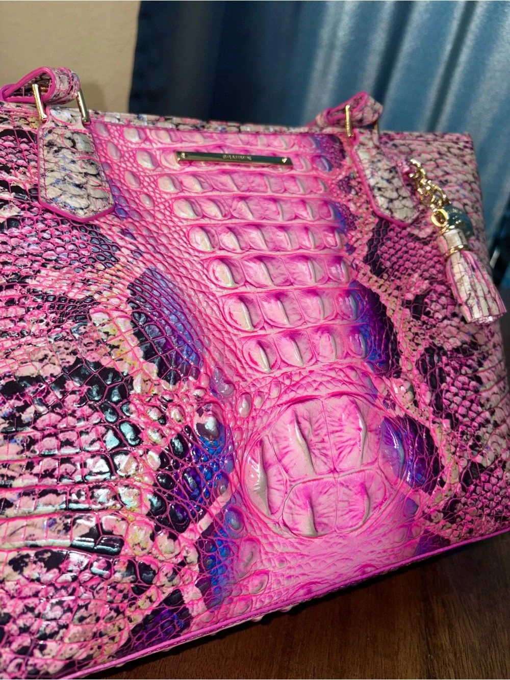 Brahmin EUC Md Asher - Pink Cobra Ombré - Front EYE - Neon Pink, Purple